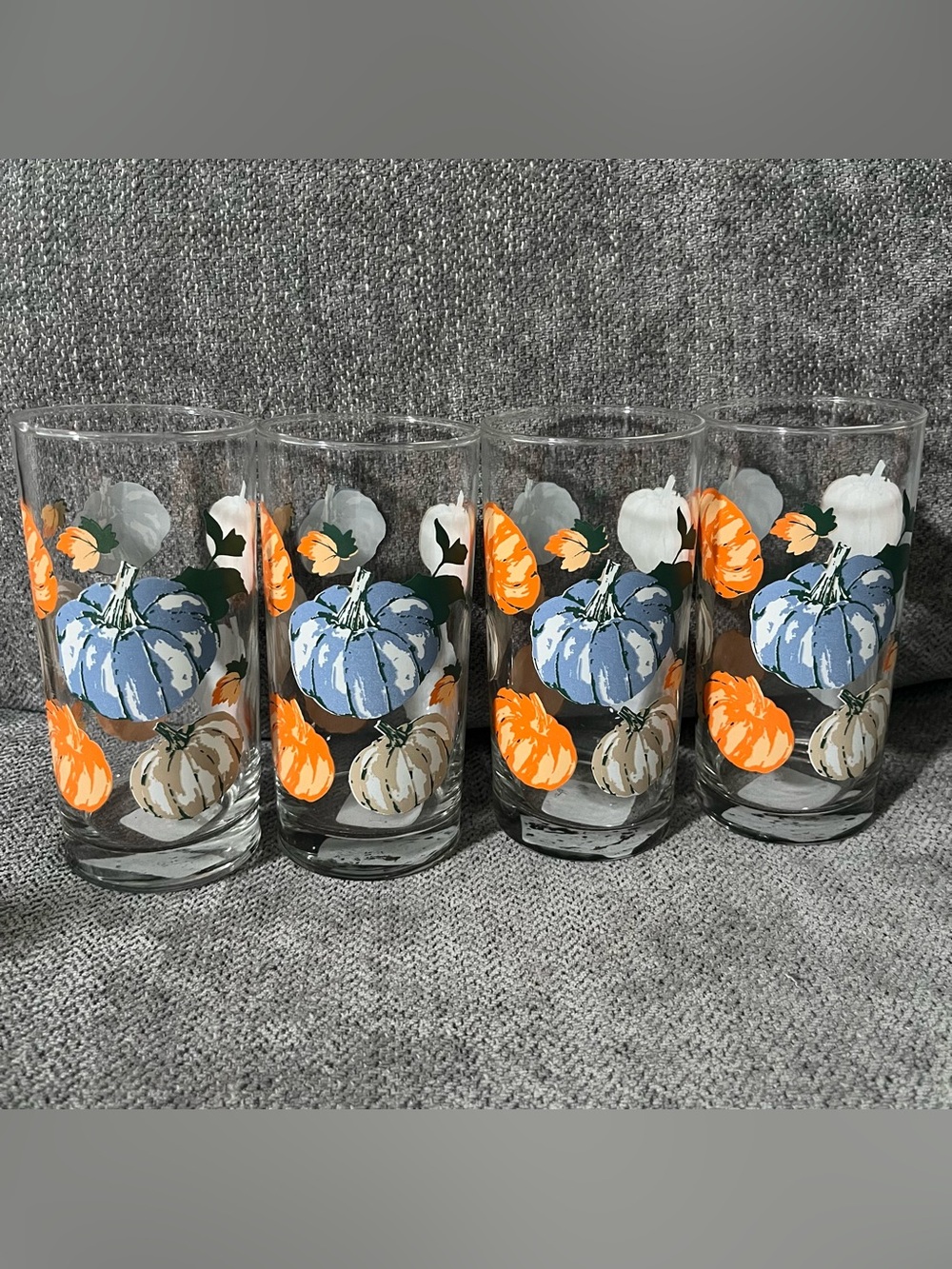 Libbey Multicolor Pumpkins 4 Tumbler Highball Glasses Fall Harvest Thanksgiving